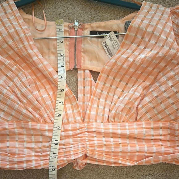 Boutique Two Piece Set Crop Top Ruffle Sleeve Orange Checkered Ruffled Skirt S/M - Picture 11 of 11